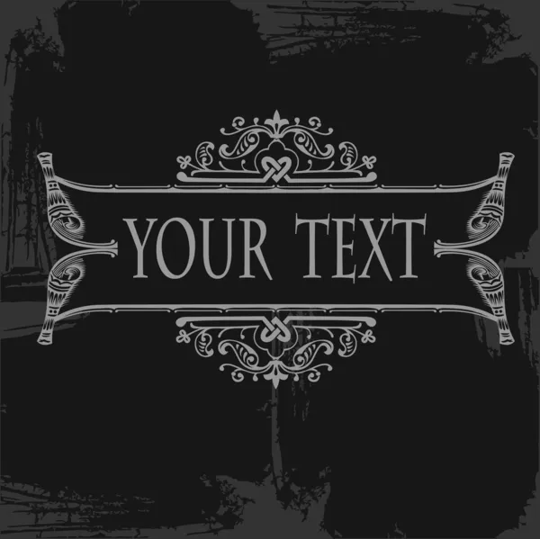 Graue verzierte Grunge-Schriftrolle Textbanner Quad — Stockvektor
