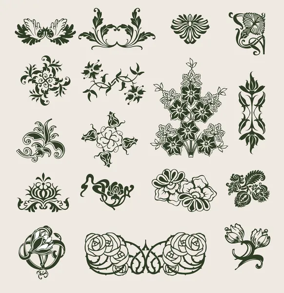 Conjunto de ornamento vetorial em estilo flor — Vetor de Stock
