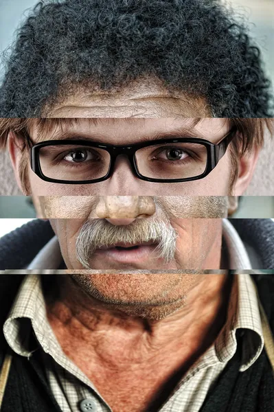 Menselijke mannelijke gezicht gemaakt van verscheidene verschillende, artistiek concept collage — Stockfoto