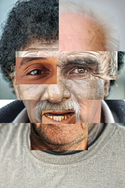 Ludzka twarz składa się z kilku różnych, artystycznych koncepcji kolaż — Zdjęcie stockowe