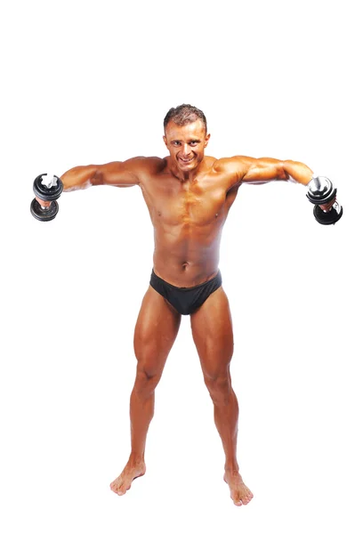 O corpo masculino perfeito isolado, desempenho fisiculturista — Fotografia de Stock