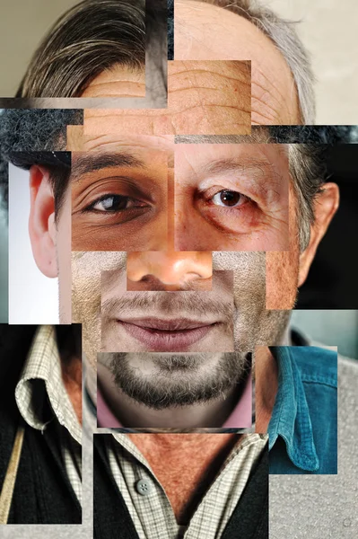 Mänskligt ansikte gjord av flera olika, konstnärliga konceptet collage — Stockfoto