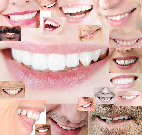 Human healthy teeth smile collage