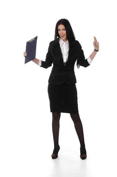 Fullbody business woman carrying a portfolio - isolated — Stock Photo, Image