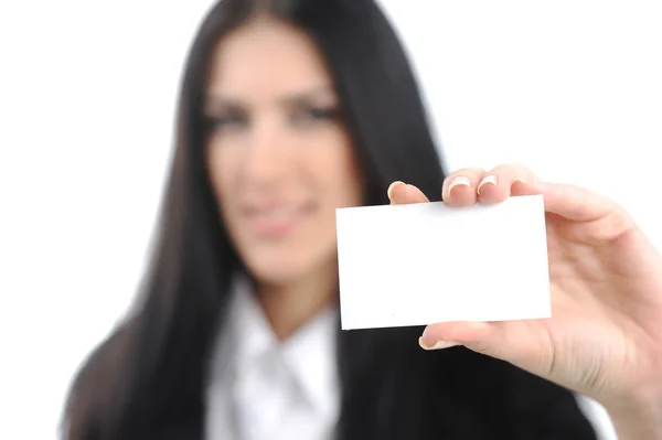Puste wizytówkę w ręce kobiety — Zdjęcie stockowe