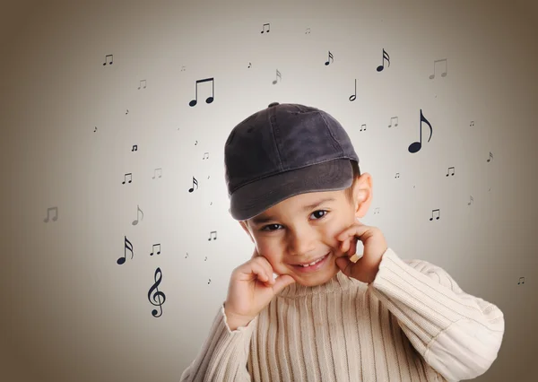 Boy with denim cap singing — Stock Photo, Image