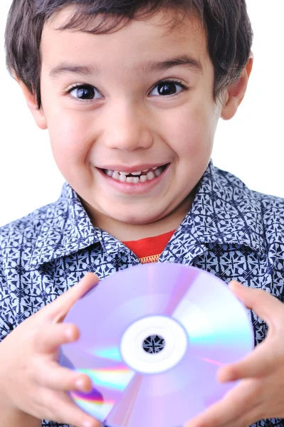 Pojke och cd dvd-media — Stockfoto