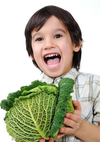 Zdrowy chłopiec dziecko z jedzeniem — Zdjęcie stockowe