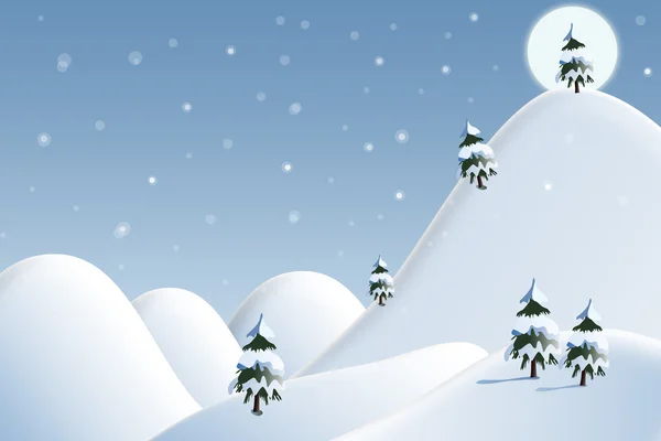 Карточка: зимний пейзаж с белыми снежинками и деревьями — стоковое фото