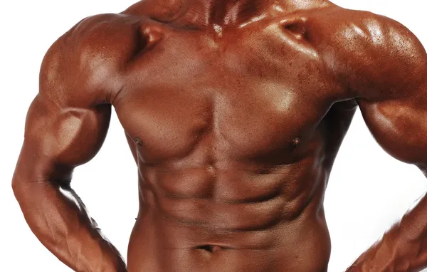 화이트에 고립 된 근육 질의 젊은 남자의 몸통 — 스톡 사진