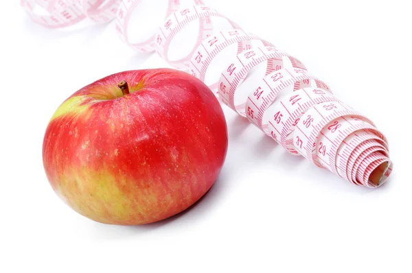 Rode appel en meetlint close-up — Stockfoto