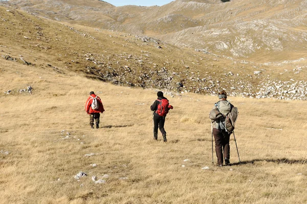 Dağlarda yürüyüş, yürüyüş ve backpacking spor — Stok fotoğraf
