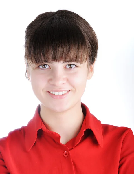 Närbild porträtt av en ung kvinna som ler — Stockfoto