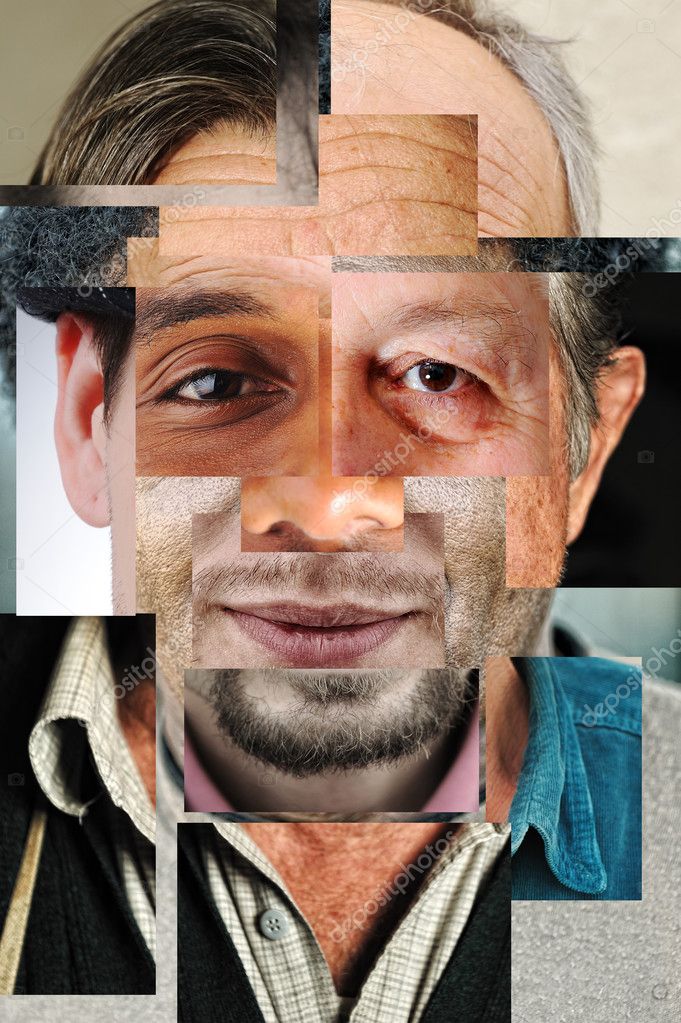 Human face made of several different , artistic concept collage — Stock