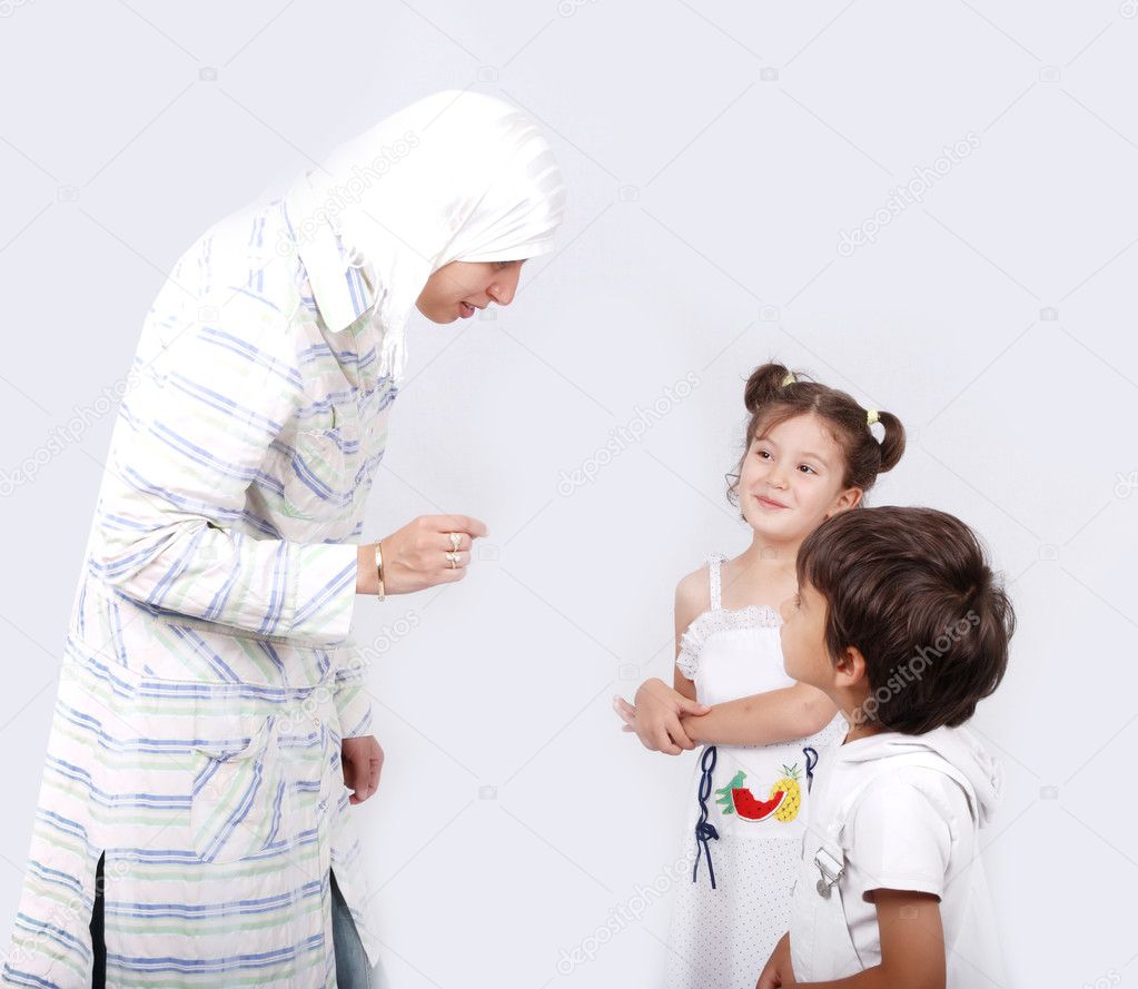 Muslim mother and her children