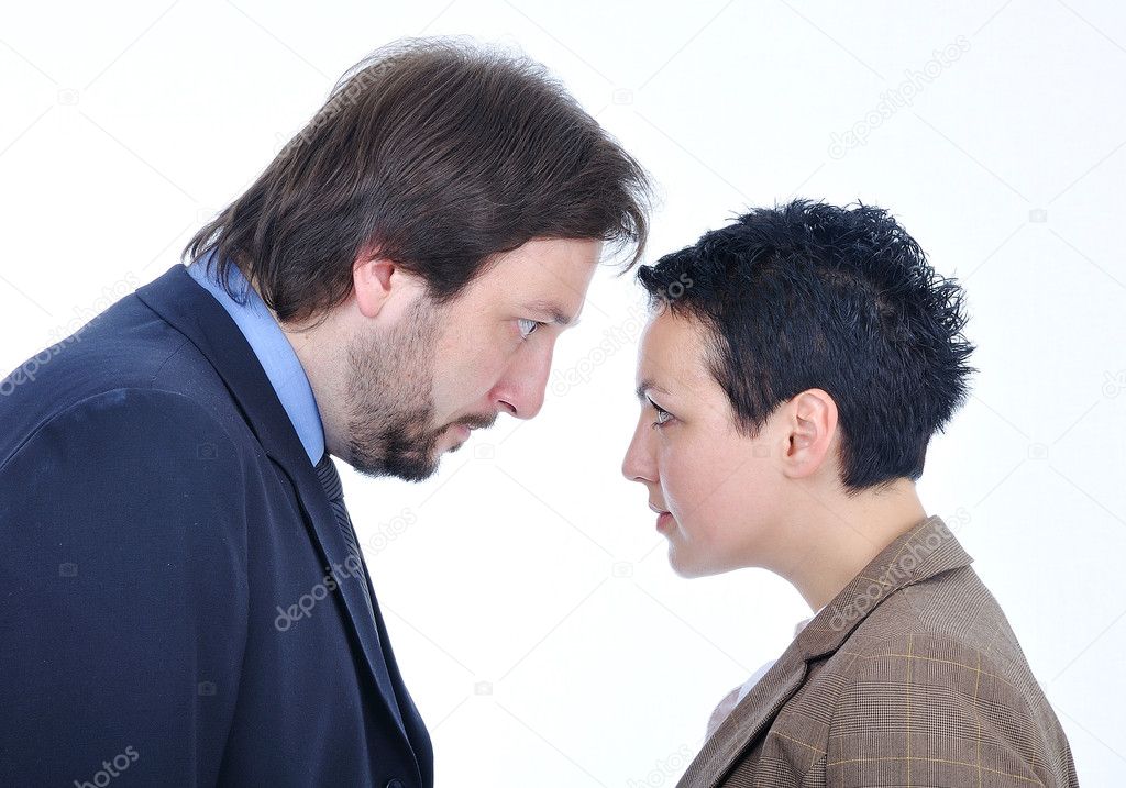 Businesswoman and businessman are fighting