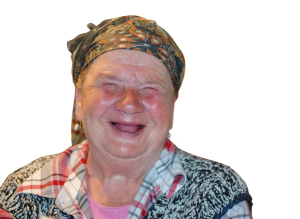 Een oude vrouw met lachen grappig gezicht — Stockfoto