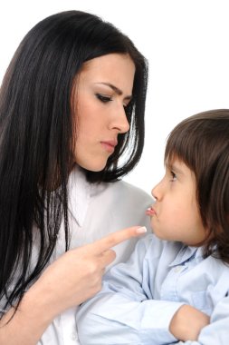 Boy confronts his mother who is threatening him clipart