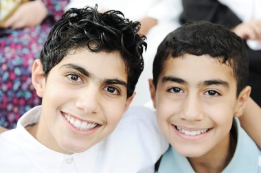 Portrait of two boys brothers and best friends with healthy teeth clipart