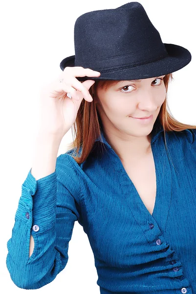 Sexy chica con un sombrero en la cabeza — Foto de Stock