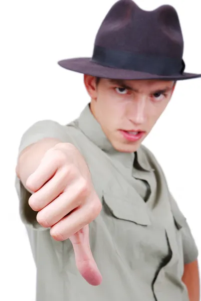 Young man with thumb down — Stock Photo, Image