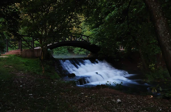 Rivierwater en kleine brug — Stockfoto
