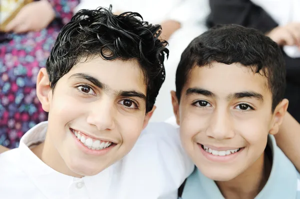 Portrait of two boys brothers and best friends with healthy teeth — Stock Photo, Image