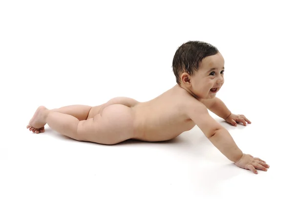 Nackt niedliches Baby isoliert auf weißem Hintergrund — Stockfoto
