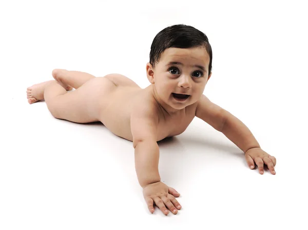 Naakte schattige baby geïsoleerd op witte achtergrond — Stockfoto