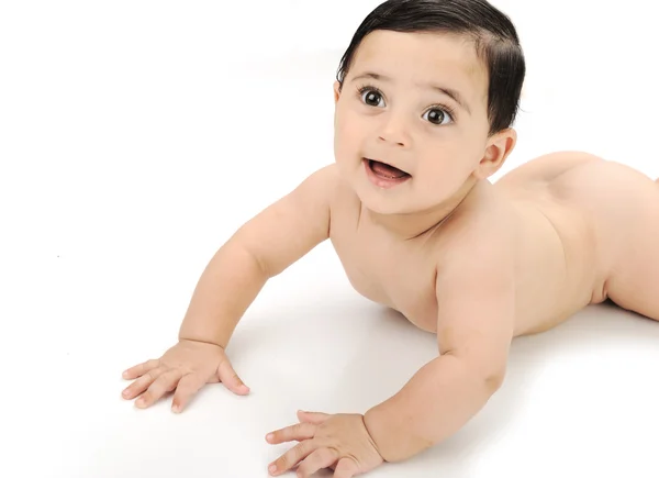 Nagi baby ładny na białym tle — Zdjęcie stockowe