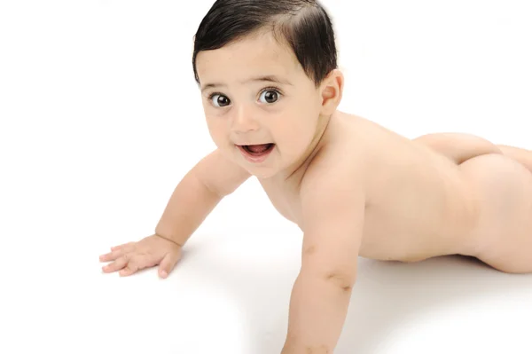 Nu bonito bebê isolado no fundo branco — Fotografia de Stock