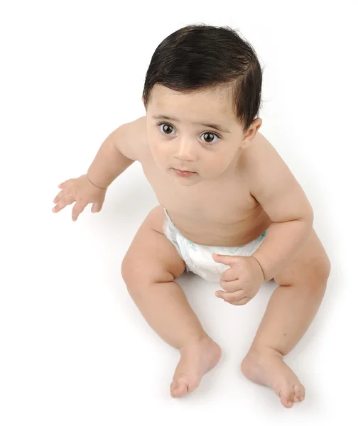 Desnudo lindo bebé aislado sobre fondo blanco — Foto de Stock