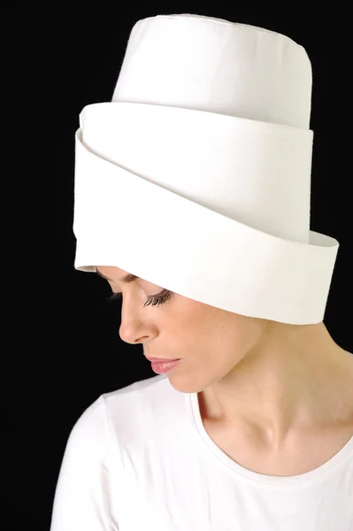 Sensualité, chapeau blanc, femme — Photo