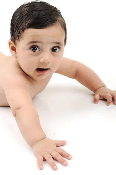 Naakte schattige baby geïsoleerd op witte achtergrond Rechtenvrije Stockfoto's