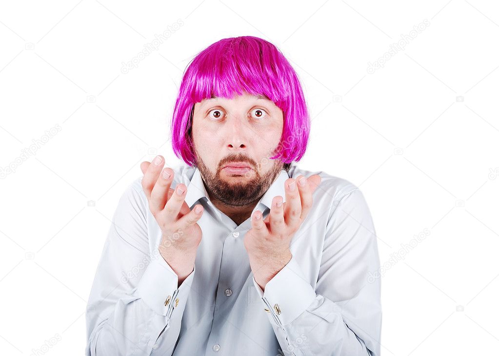 Young man with beard and pink hair