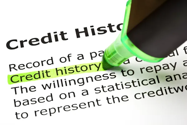 "Histórico de crédito "destacado em verde — Fotografia de Stock