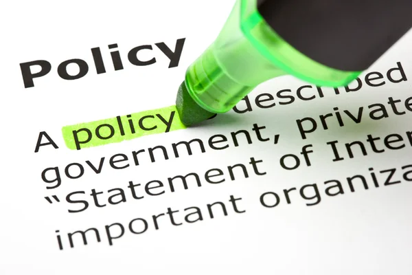 'Policy' highlighted in green — Stock Photo, Image