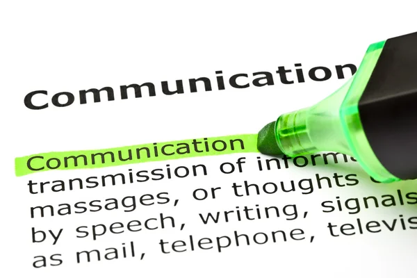 ' 커뮤니케이션 ' 녹색으로 강조 표시 — 스톡 사진