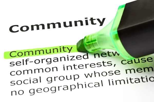 "Gemenskapen" markerade med grönt — Stockfoto