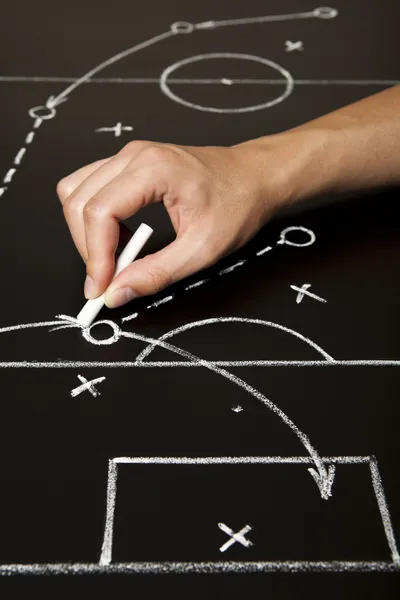 Hand drawing a soccer game strategy — Stock Photo, Image