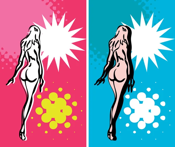 Art pop donna nuda banner, grunge card, annuncio retrò vuoto — Foto Stock