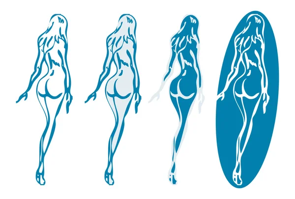 4 Espalda mujer desnuda silueta emblemas o símbolos —  Fotos de Stock