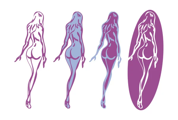 4 Espalda mujer desnuda silueta emblemas o símbolos —  Fotos de Stock