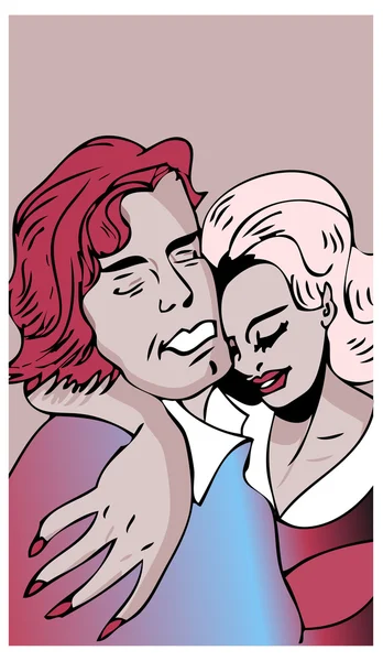 Amor, abrazo, pareja de besos o borrachos ilustración cómica hombre y mujer —  Fotos de Stock