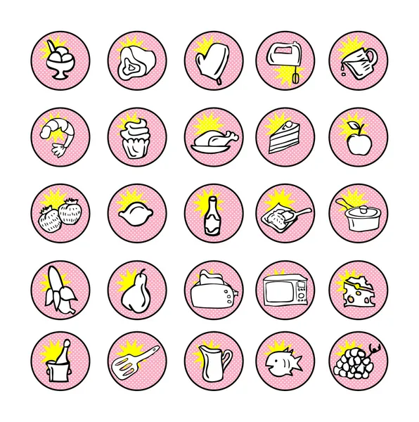 Food Icons and kitchen tools for cooking comic book style — Stock Photo, Image
