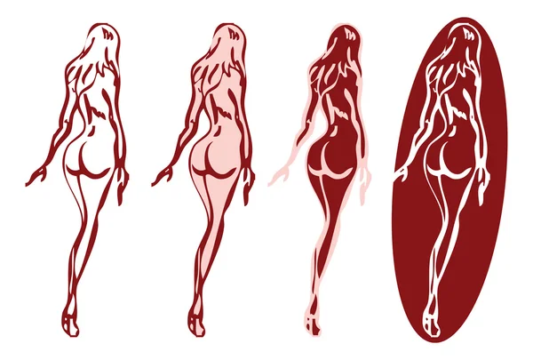 4 Indietro nudo donna silhouette emblemi o simboli — Foto Stock