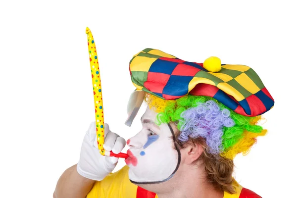 Цирковий клоун з трубою — стокове фото