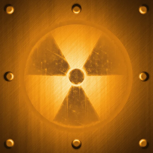 Sinal de radiação no fundo de efeito de superfície metálica — Fotografia de Stock