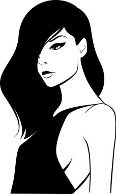 Woman face with long dark hair clipart