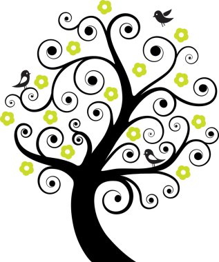 Abstract tree with birds clipart